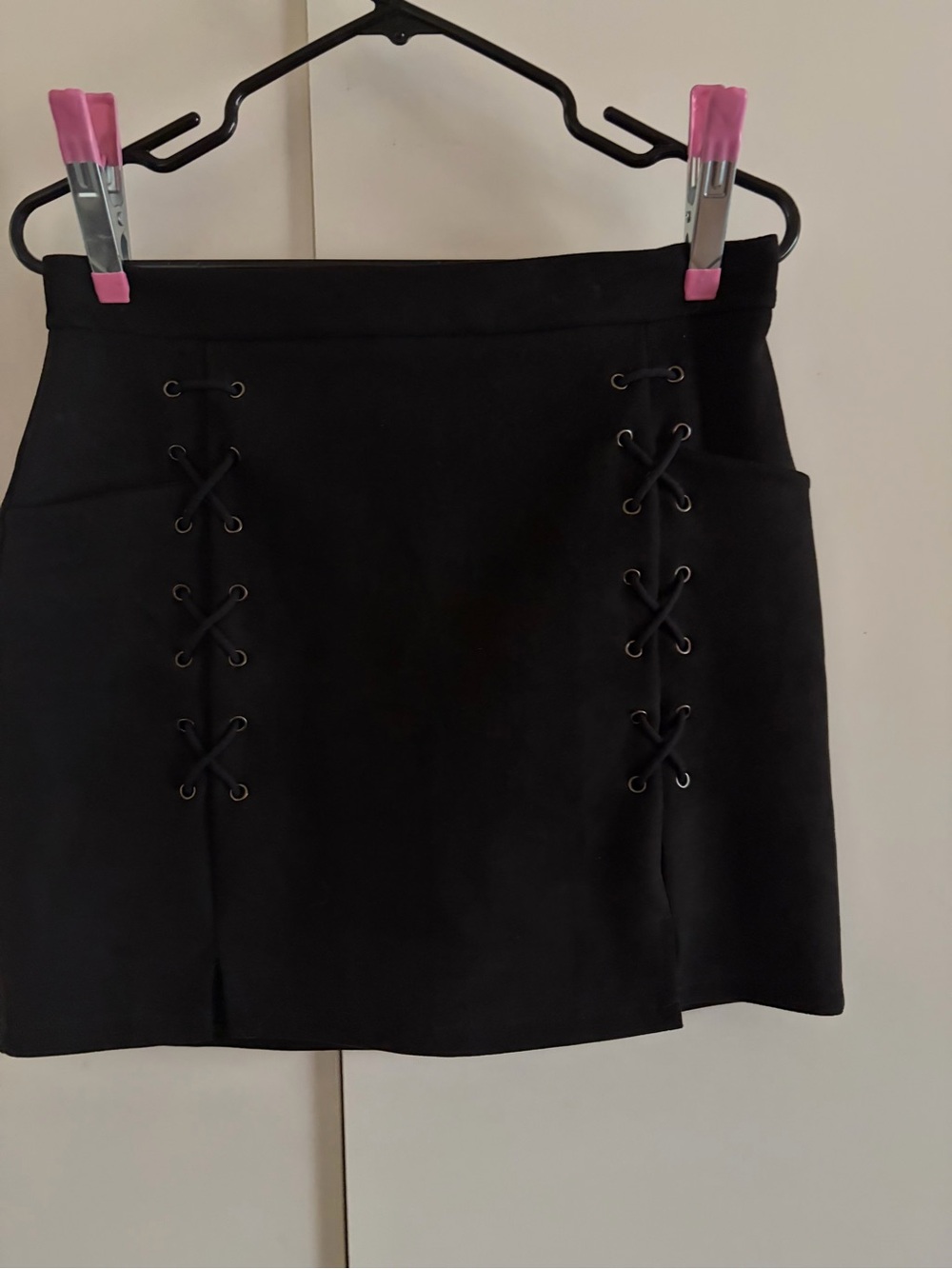 Women's Black Faux Suede Lace-Up Mini Skirt #01222